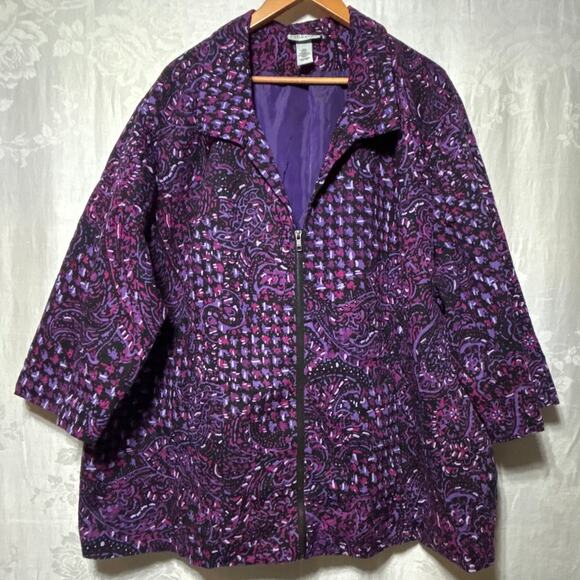 Catherines Jackets & Blazers - Maggie Barnes Catherines Blazer 4X Purple Print Full Zip Jacket